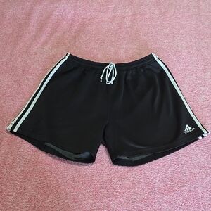 Adidas Black Shorts with White Accents - Mens Large